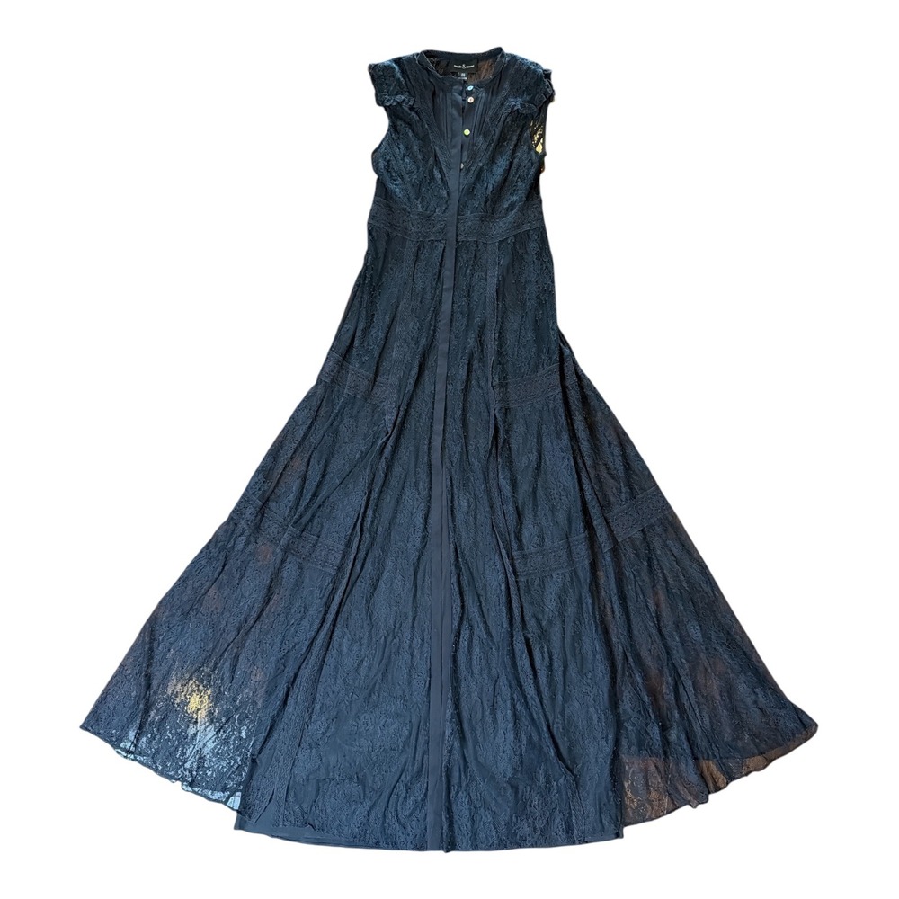 Needle & Thread Black Floral Lace Maxi Gown Sleeveless Tiered Dress US 8 UK 12
